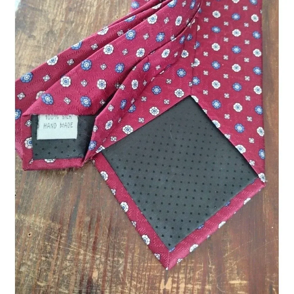 100% Silk Tie Necktie Mini Floral Vintage Hathaway Men's Red Blue White